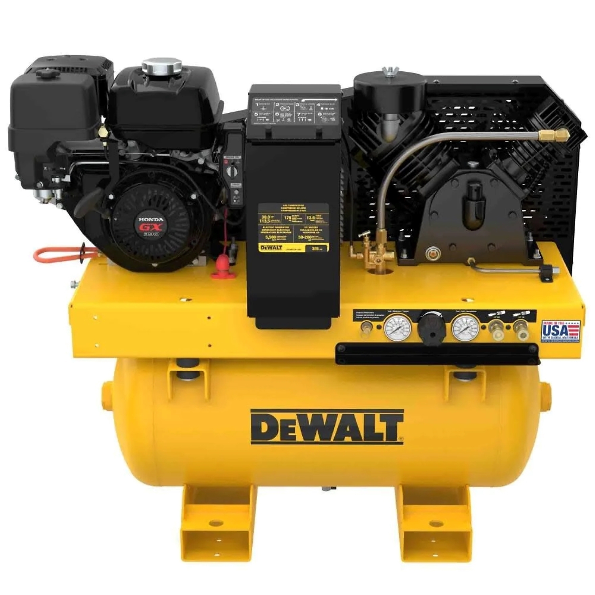 DEWALT 3-in-1 Welder Generator Air Compressor - 8 HP, 30 Gal., 5500W Generator, 200 Amp DC Welder, Model# DXCMCGW1330